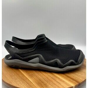 CROCS Men's Black Swiftwater Mesh Wave Deck Water Comfort Sandals Shoes Size 10